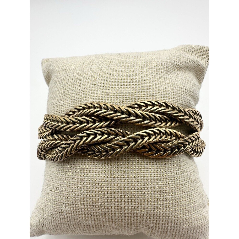 Art Deco Signed Plaque Or Lamine Braided Bracelet Gold Rolled 7.5” France